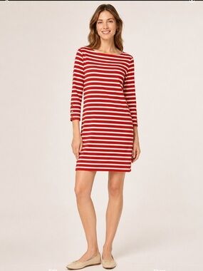 J. Crew Red and White Striped Nautical Boatneck  Shift Dress Sz Large